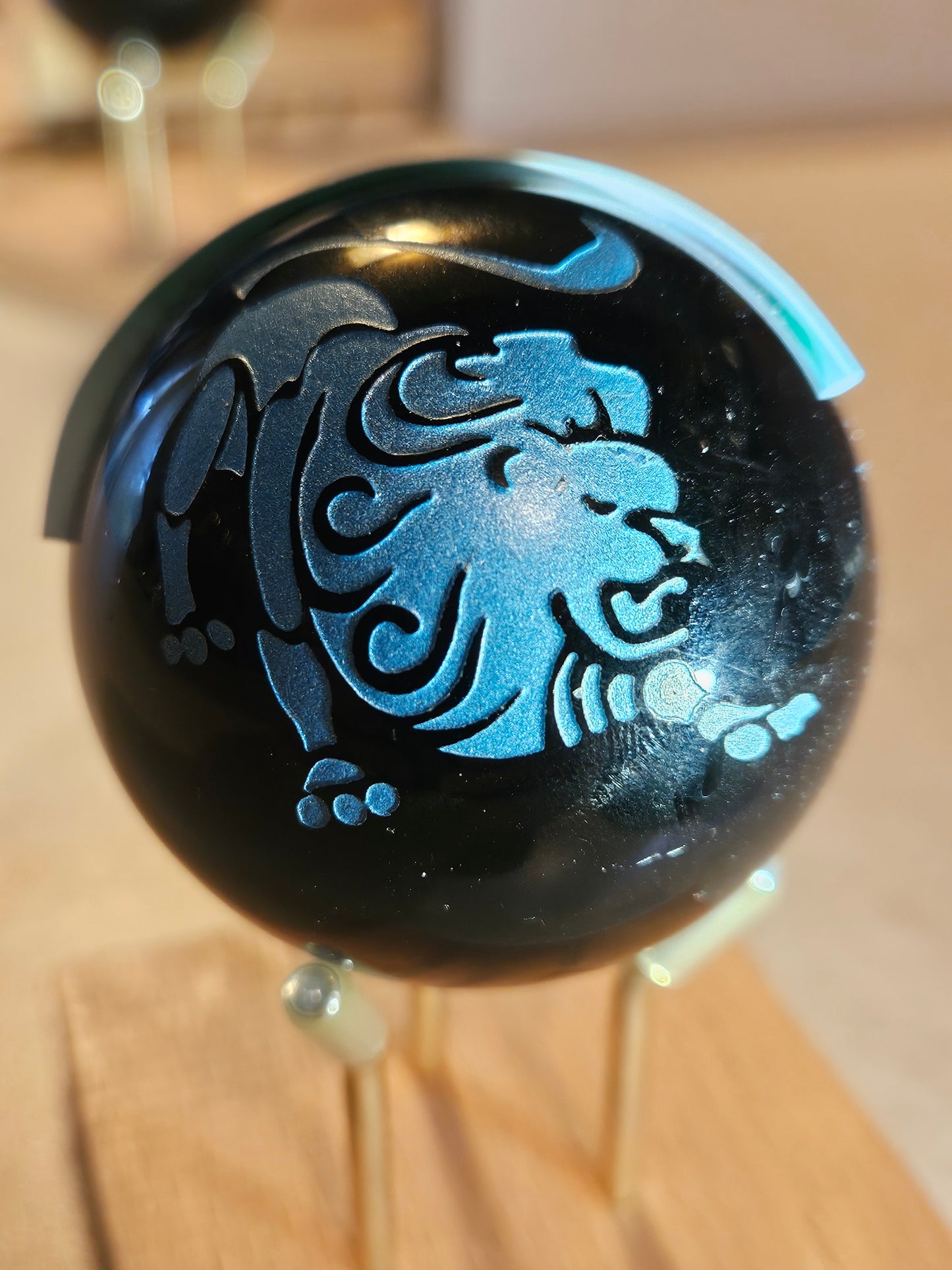 Black Obsidian Crystal Spheres W/Leo the Lion 3