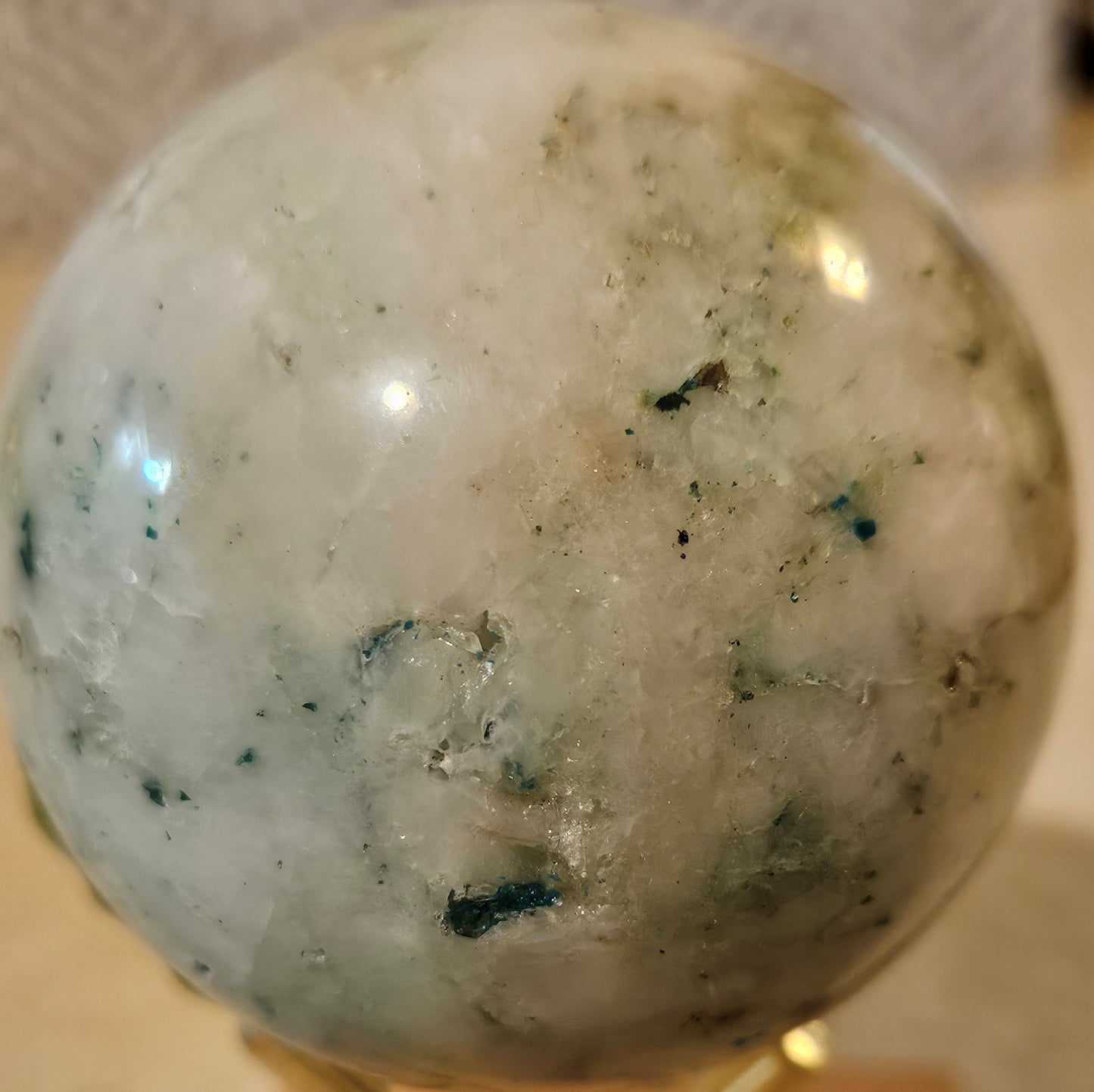 Chrysocolla In Quartz Crystal Sphere