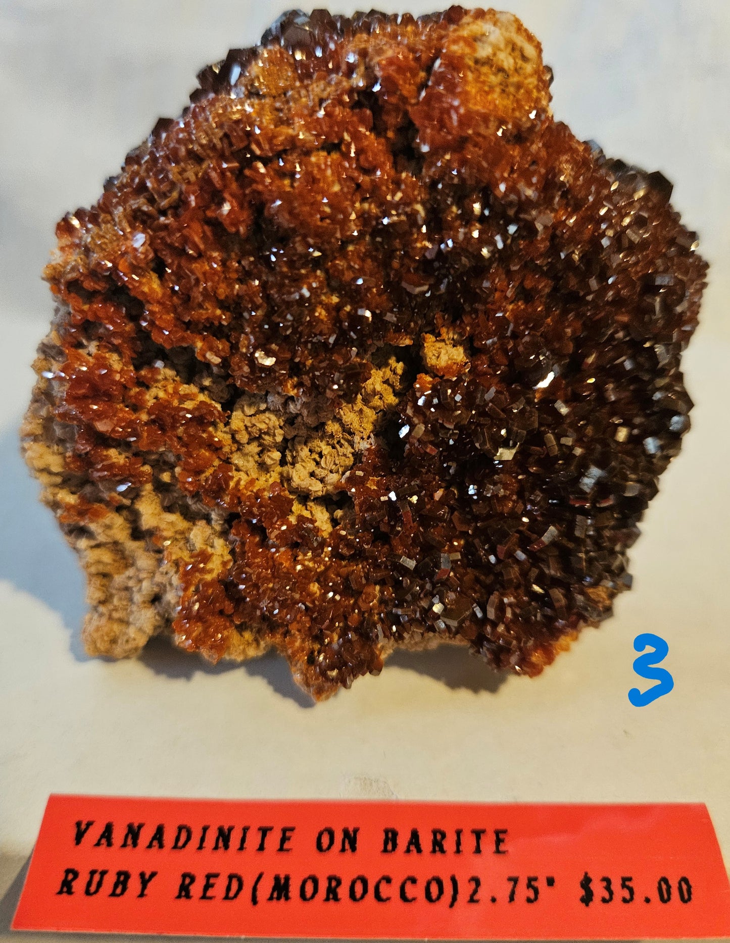Vanadinite on Barite [Ruby Red] Morocco 3