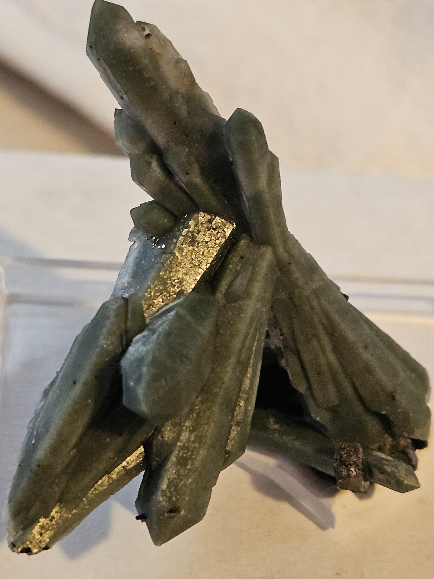 Green Quartz Cluster [Ilvaite on Hedenbergite] Includes Quartz: Mongolia