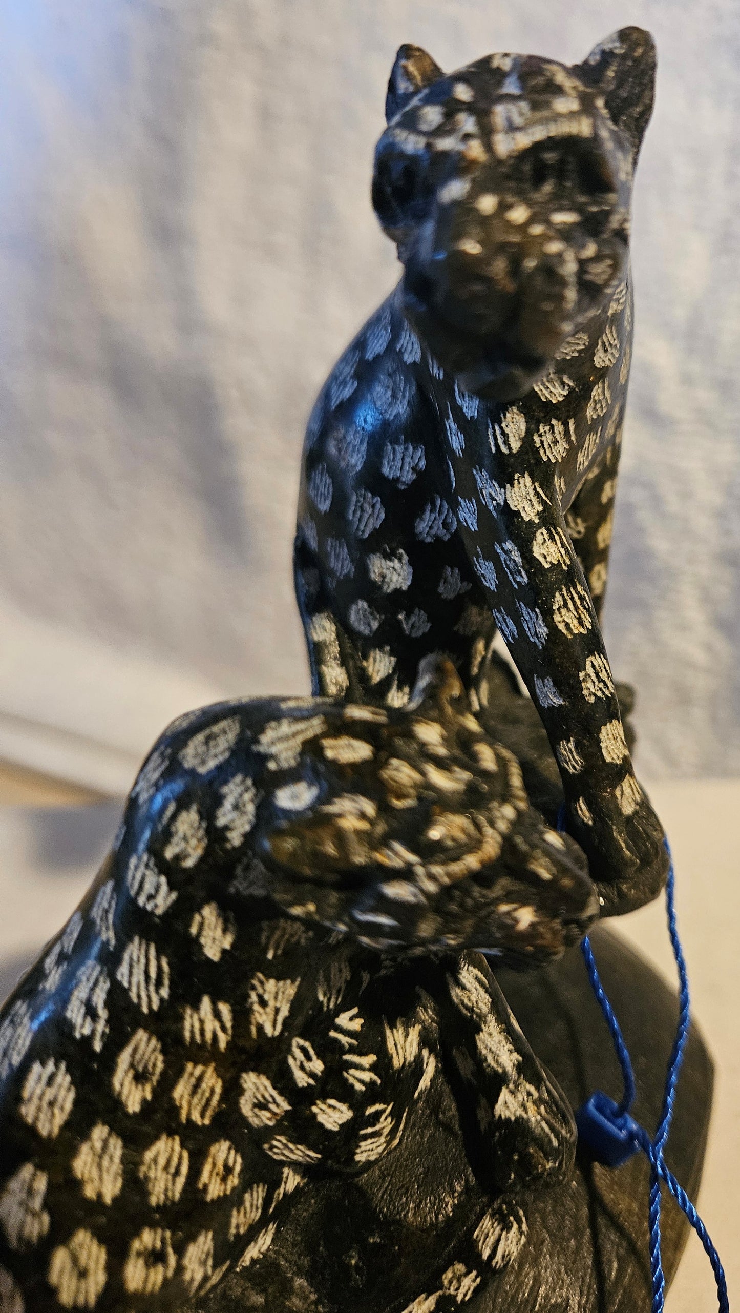 Natural Serpentine Leopard Gemstone - Hand Carved Crystal Statue [Zimbabwe]