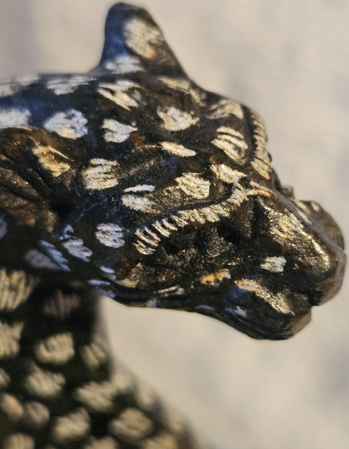 Natural Serpentine Leopard Gemstone - Hand Carved Crystal Statue [Zimbabwe]