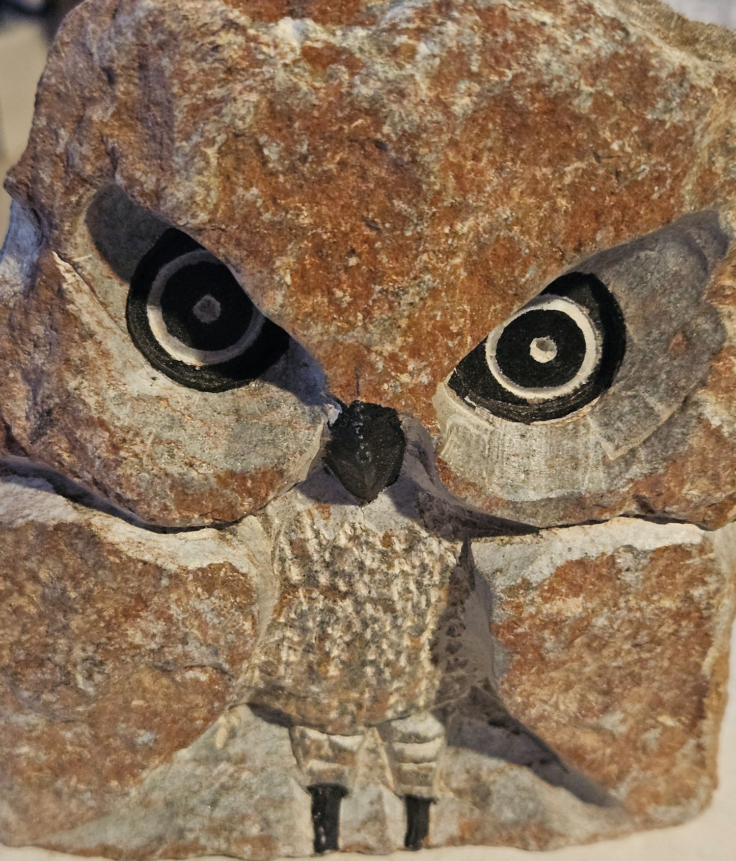 Serpentine Hand-Carved Owl Gemstone Animal Figurine [Zimbabwe]