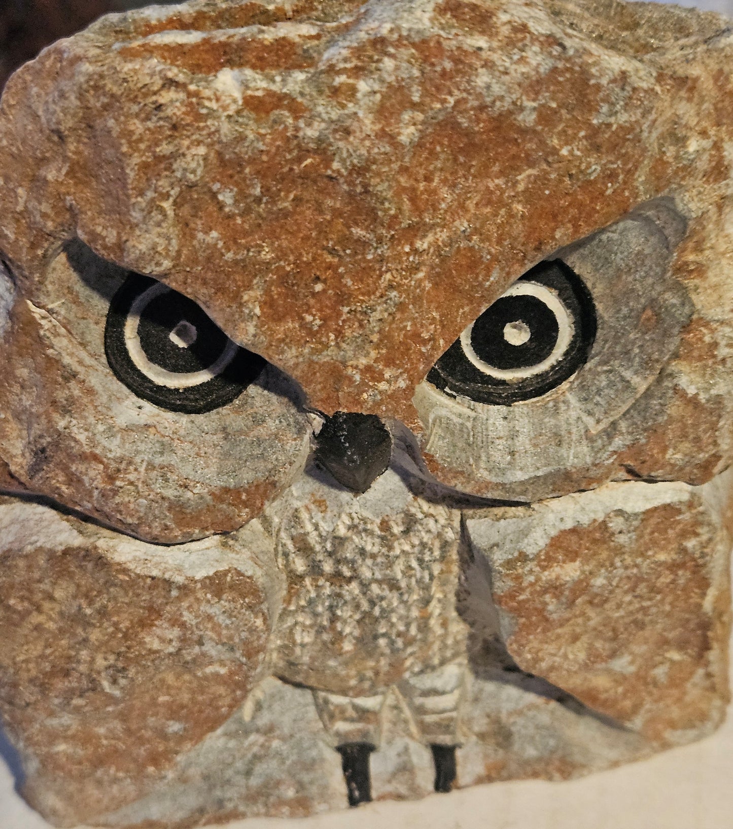 Serpentine Hand-Carved Owl Gemstone Animal Figurine [Zimbabwe]