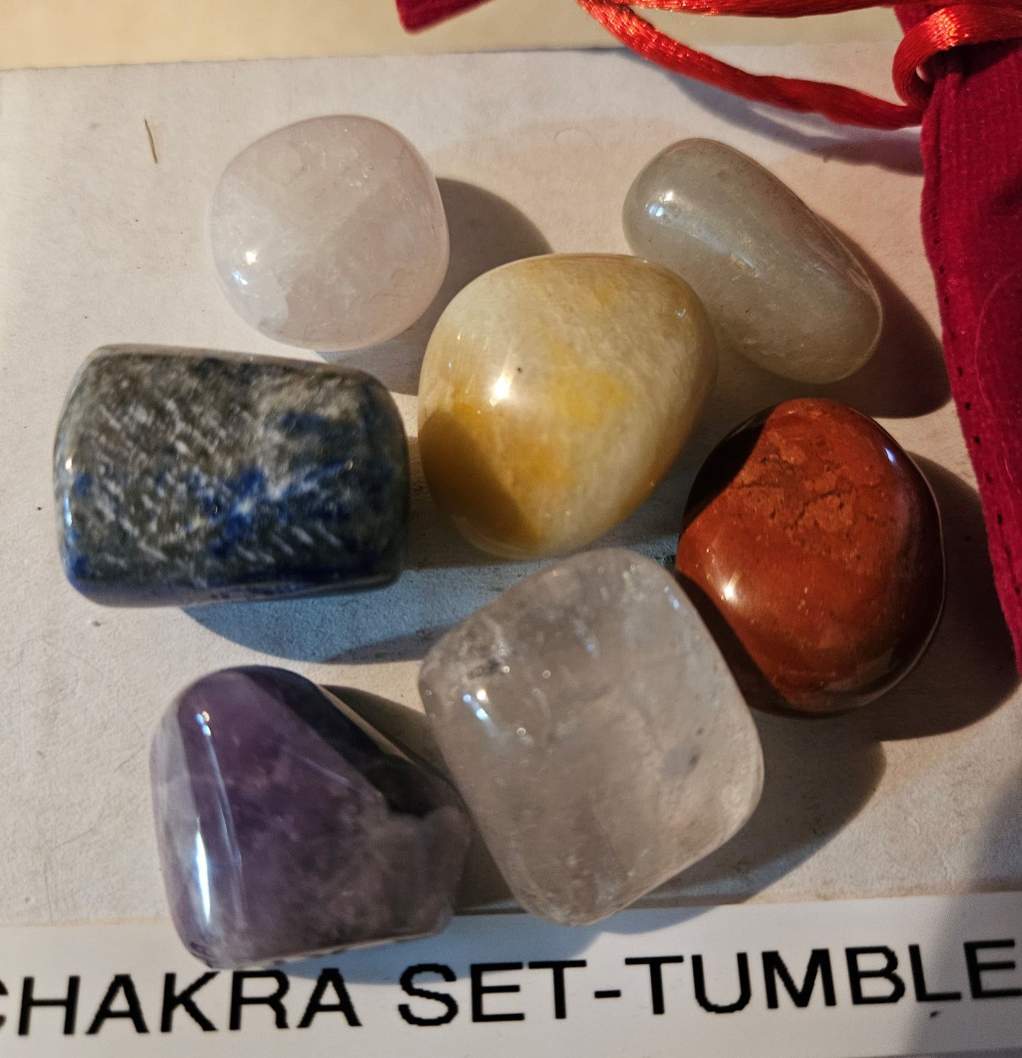 Chakra Set w/Tumble Stones & Red Velvet bag