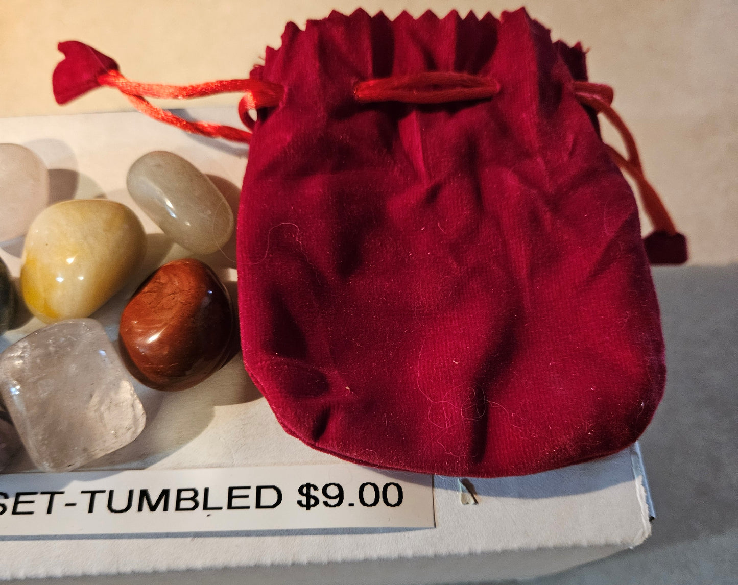 Chakra Set w/Tumble Stones & Red Velvet bag