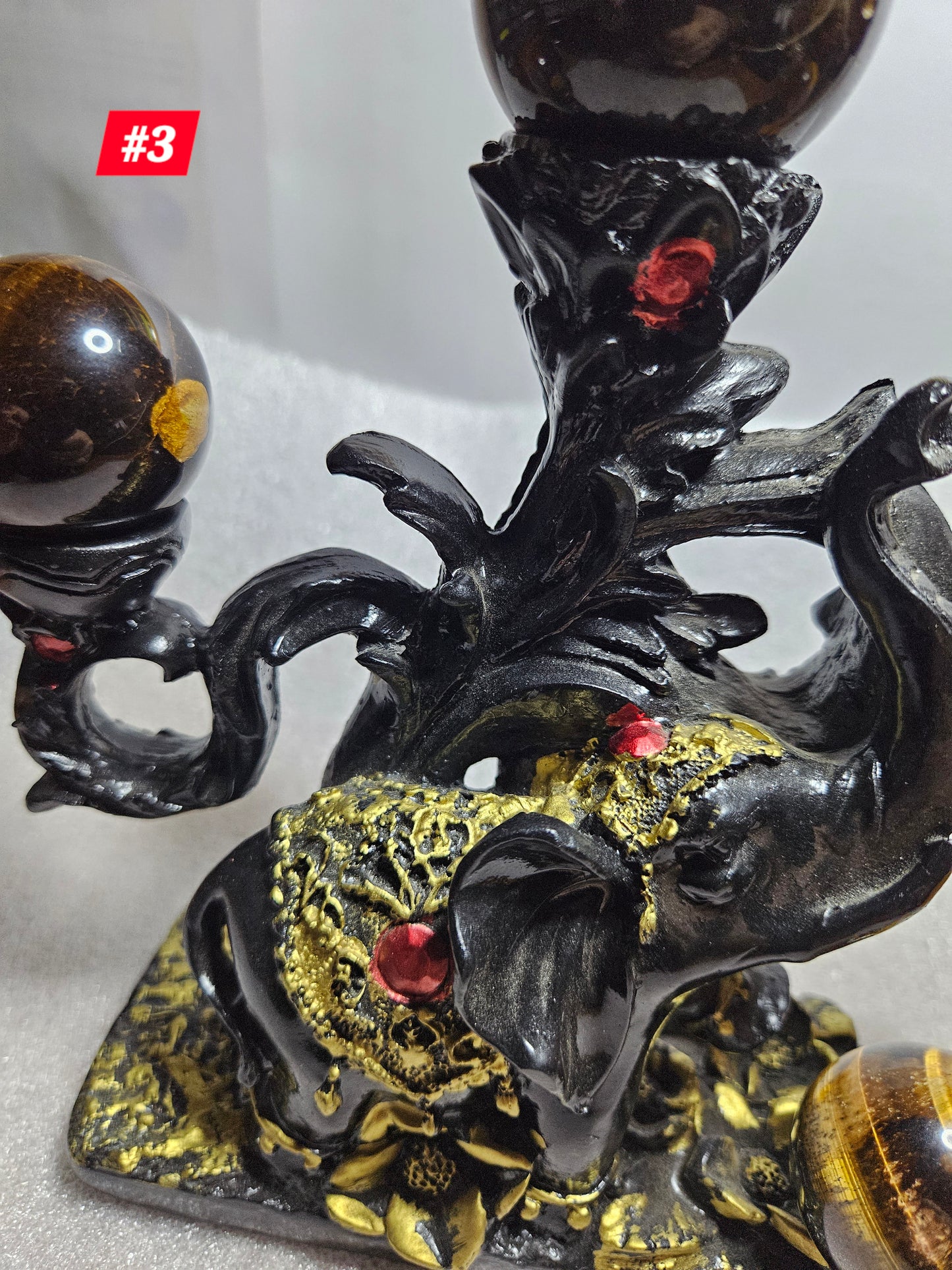 Elephant Sphere Stand W/4 Tiger's Eye Spheres