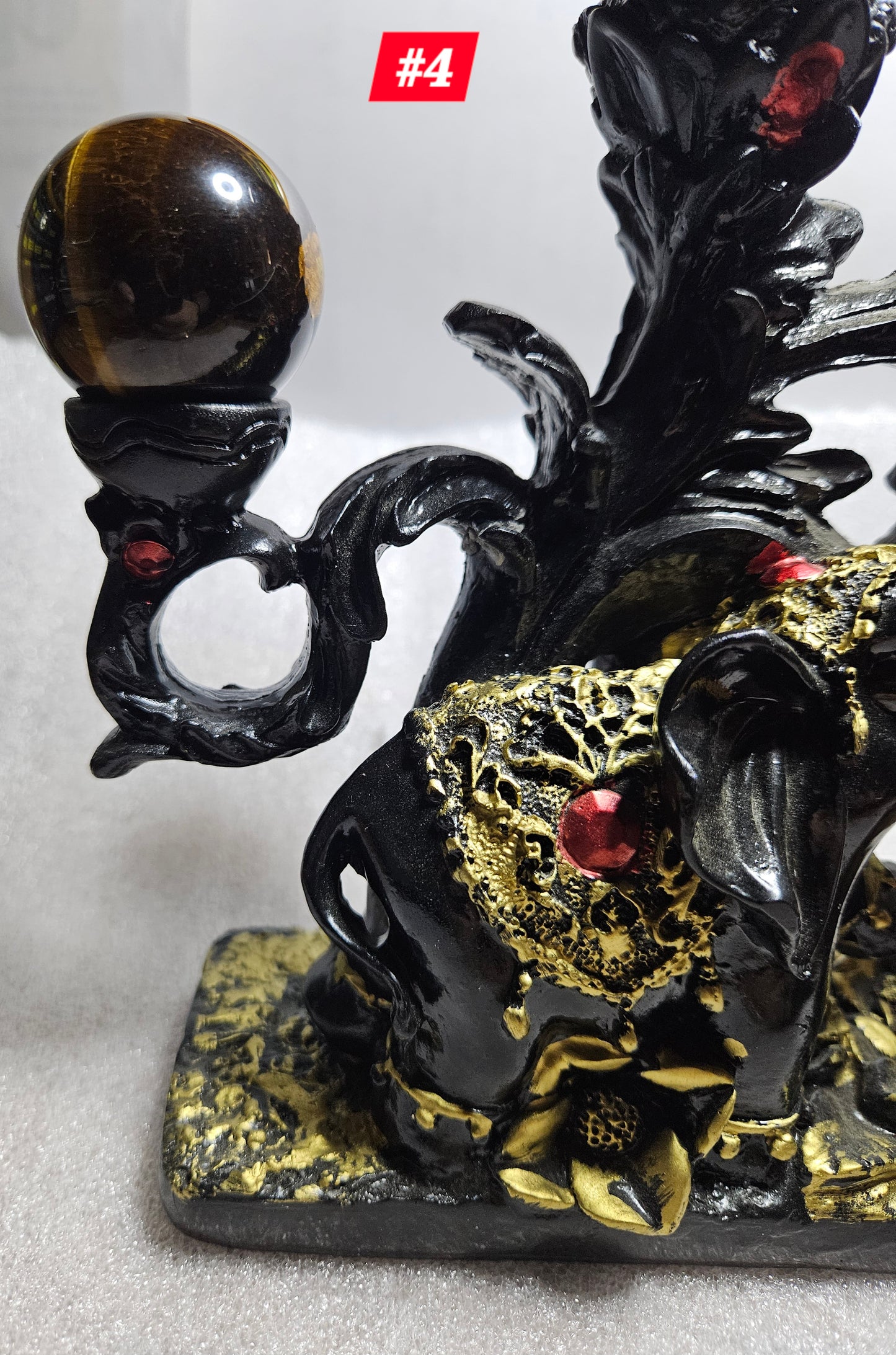Elephant Sphere Stand W/4 Tiger's Eye Spheres