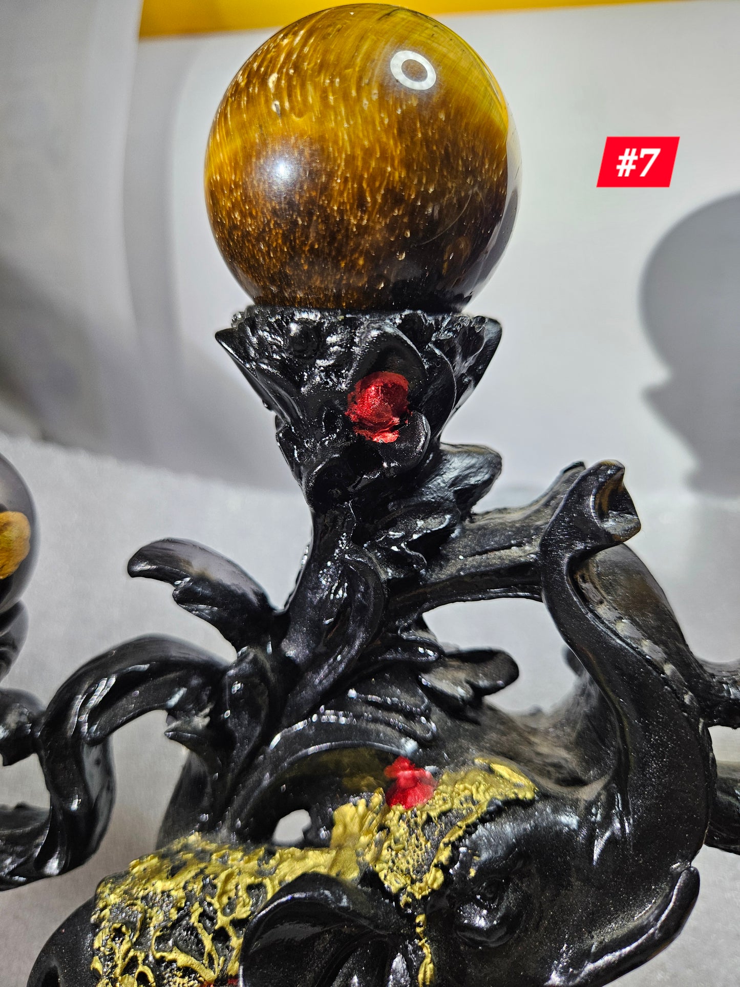 Elephant Sphere Stand W/4 Tiger's Eye Spheres