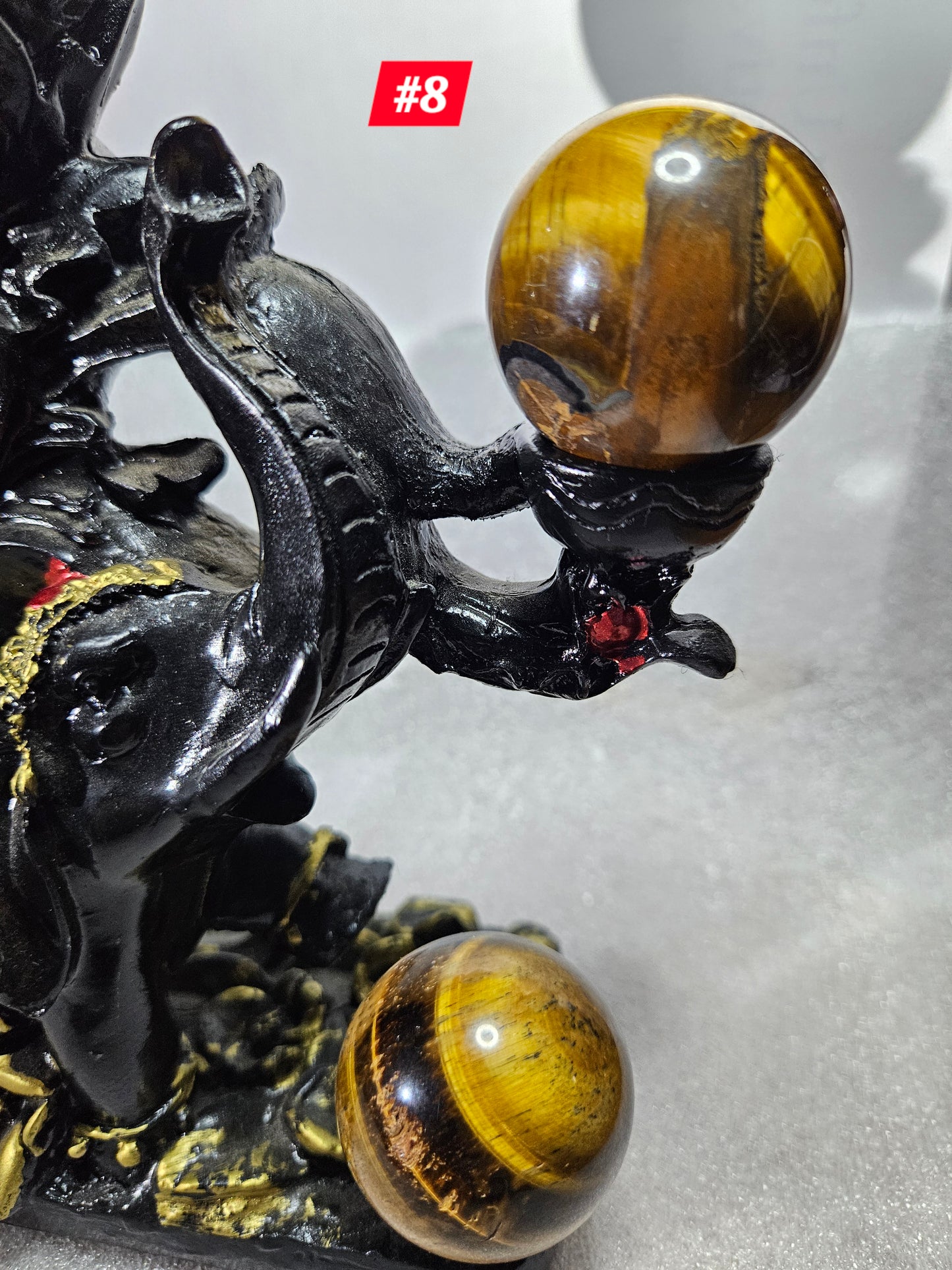 Elephant Sphere Stand W/4 Tiger's Eye Spheres