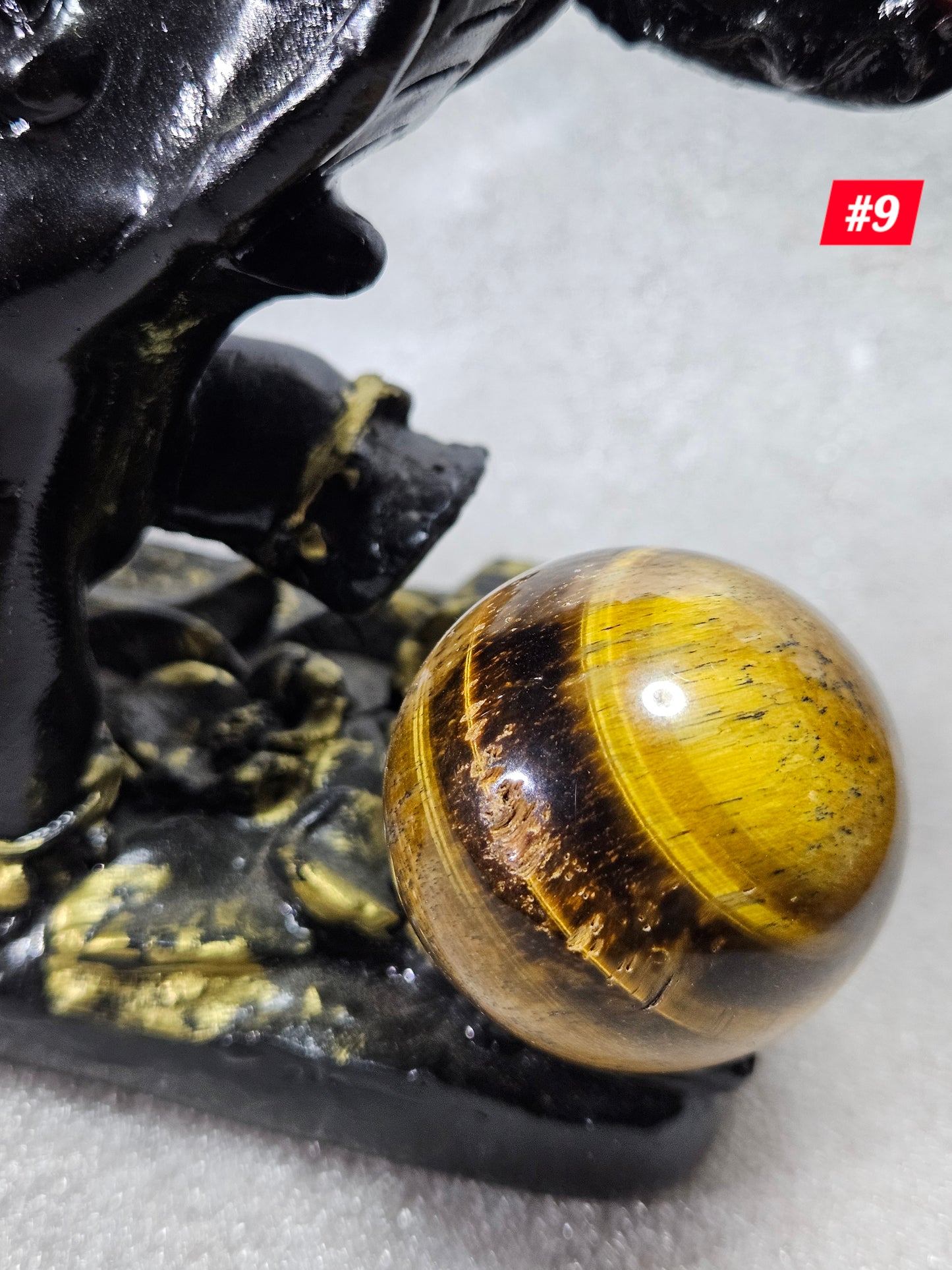 Elephant Sphere Stand W/4 Tiger's Eye Spheres