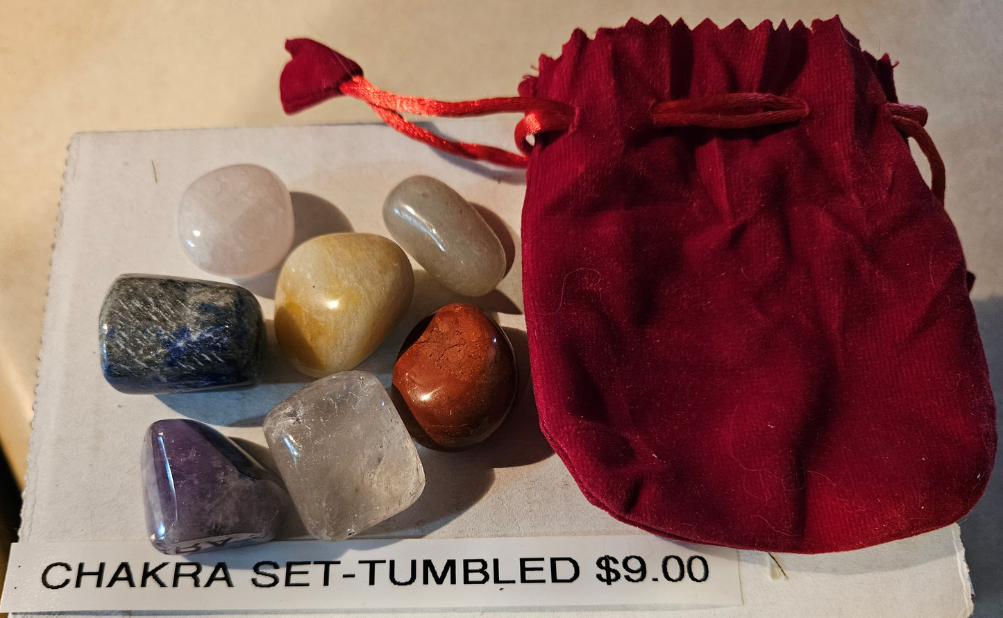 Chakra Set w/Tumble Stones & Red Velvet bag