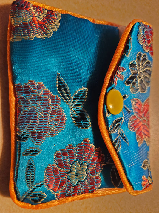Blue Floral Silk Keeper Pouch