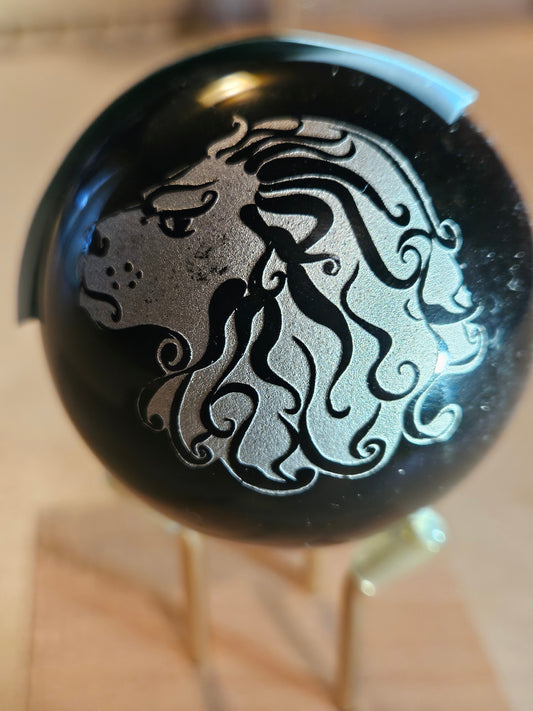 Black Obsidian Crystal Spheres W/Leo the Lion 2