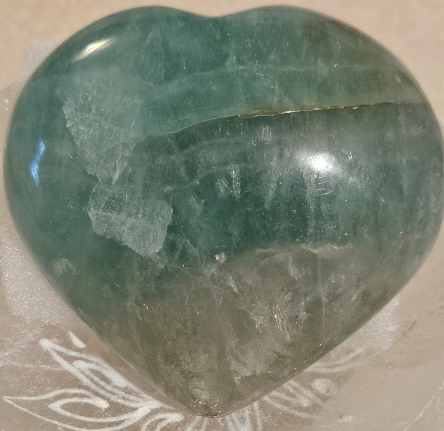 Fluorescent Green and Purple Fluorite Heart (1)