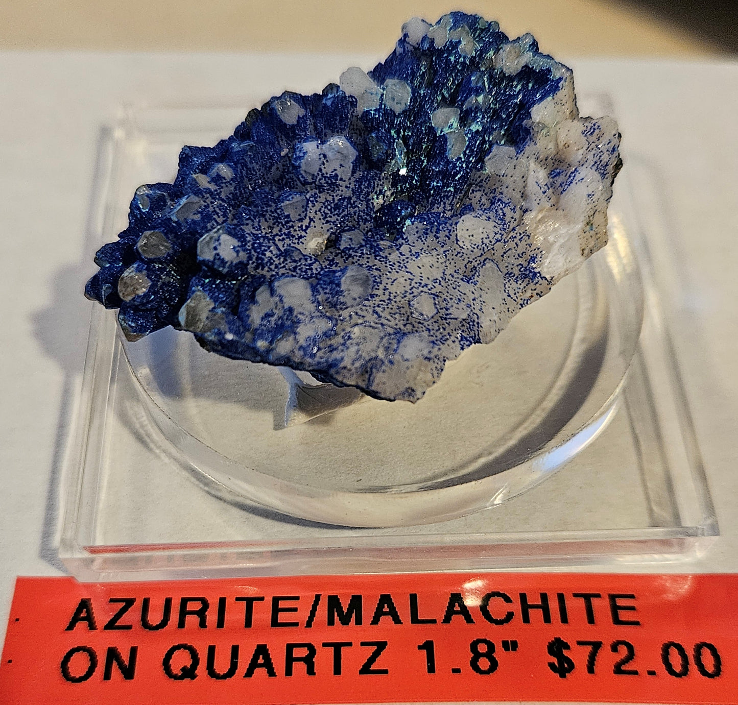 Vivid-Blue Azurite Encrusted Quartz [w/Malachite]