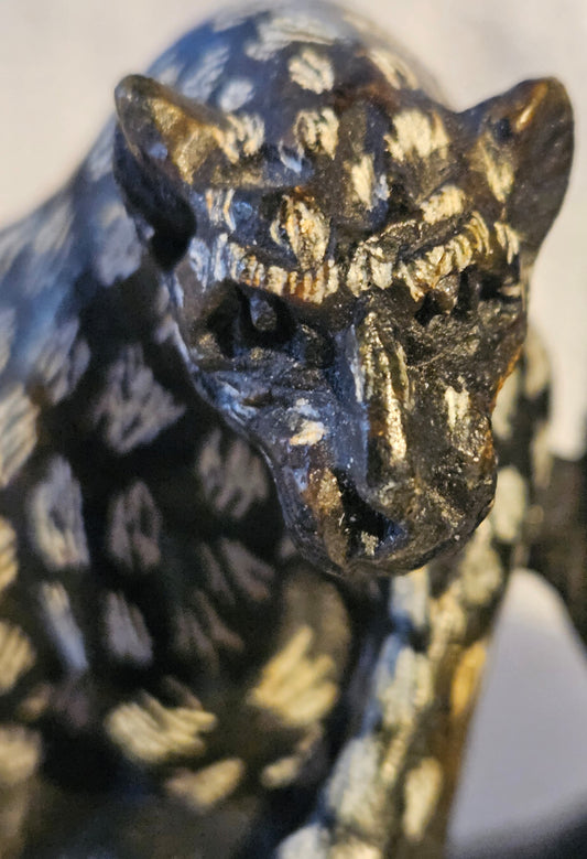 Natural Serpentine Leopard Gemstone - Hand Carved Crystal Statue [Zimbabwe]