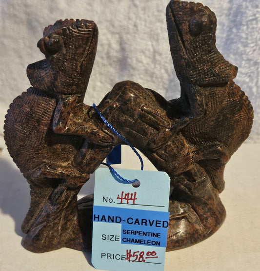Serpentine Hand-Carved Chameleon Gemstone Carving [Zimbabwe]