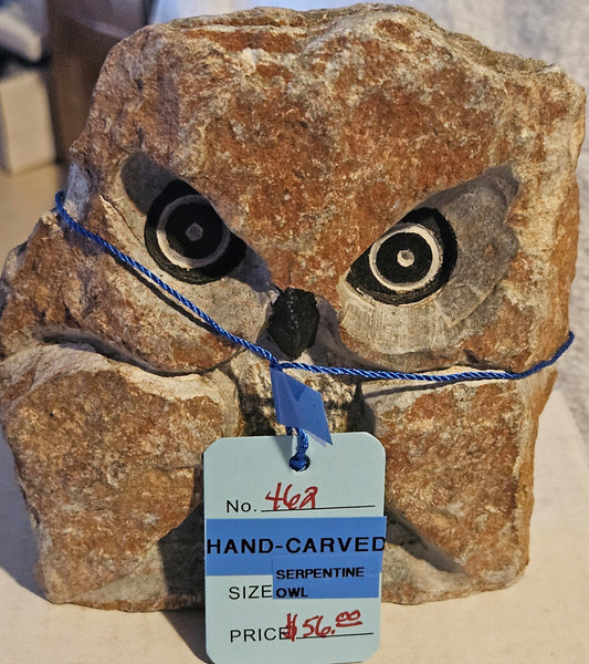 Serpentine Hand-Carved Owl Gemstone Animal Figurine [Zimbabwe]